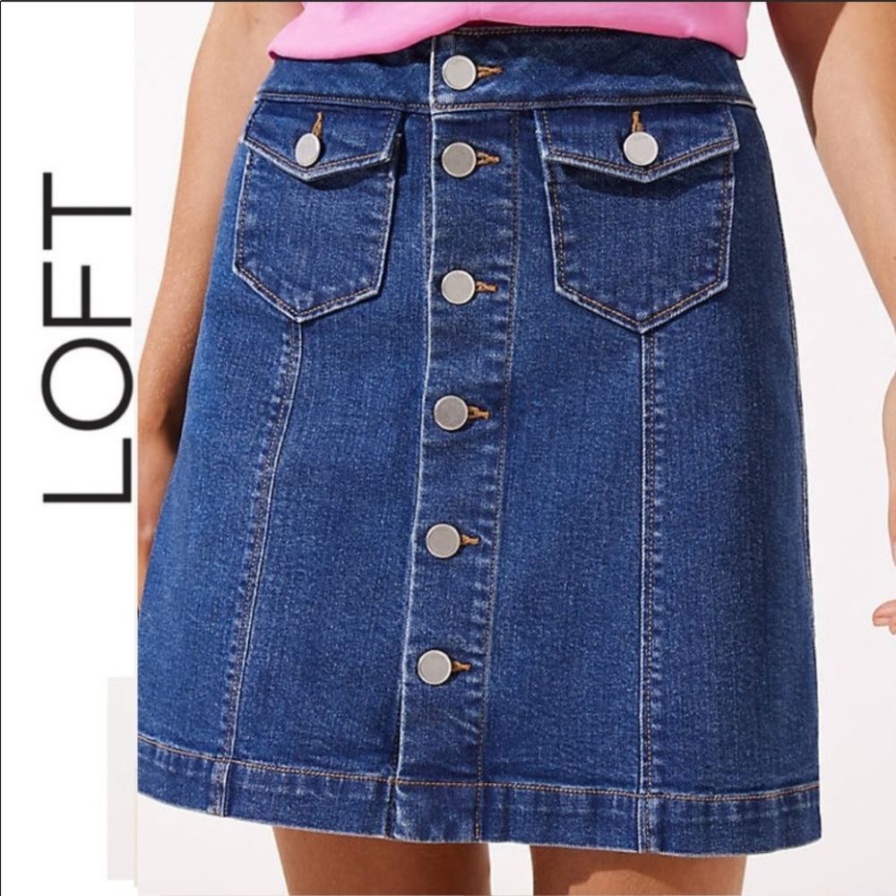 Ann Taylor LOFT Denim Button Front Shift Skirt Size 14 NWT